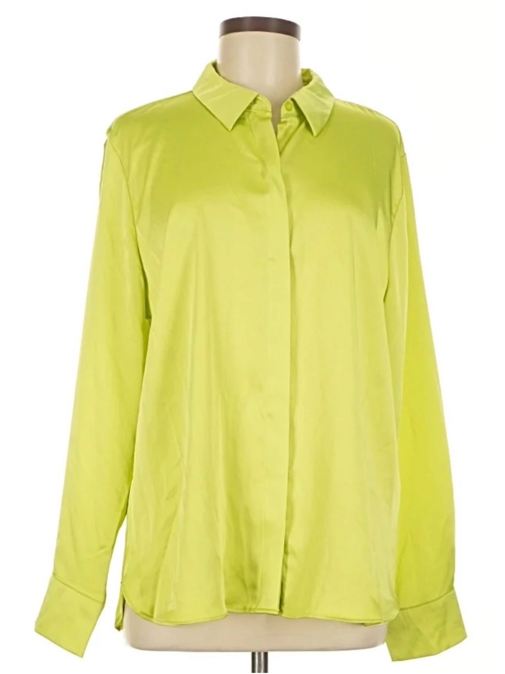 NWT A New Day Chartreuse Green Satin Button Front Shirt - Sz S